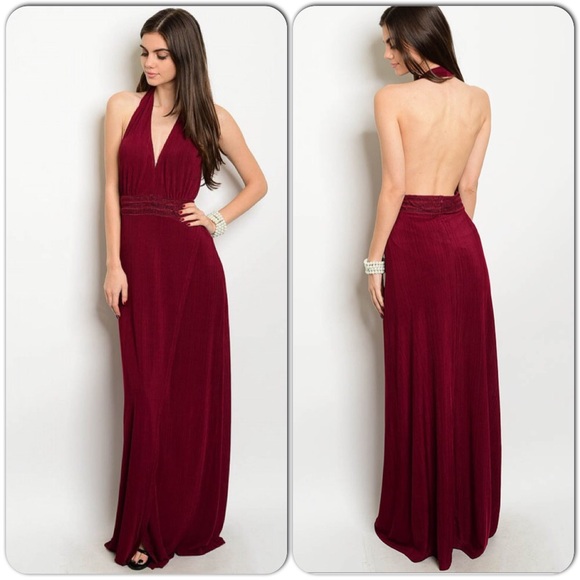 Halter Burgundy Dress-CLEARANCE - Picture 2 of 8